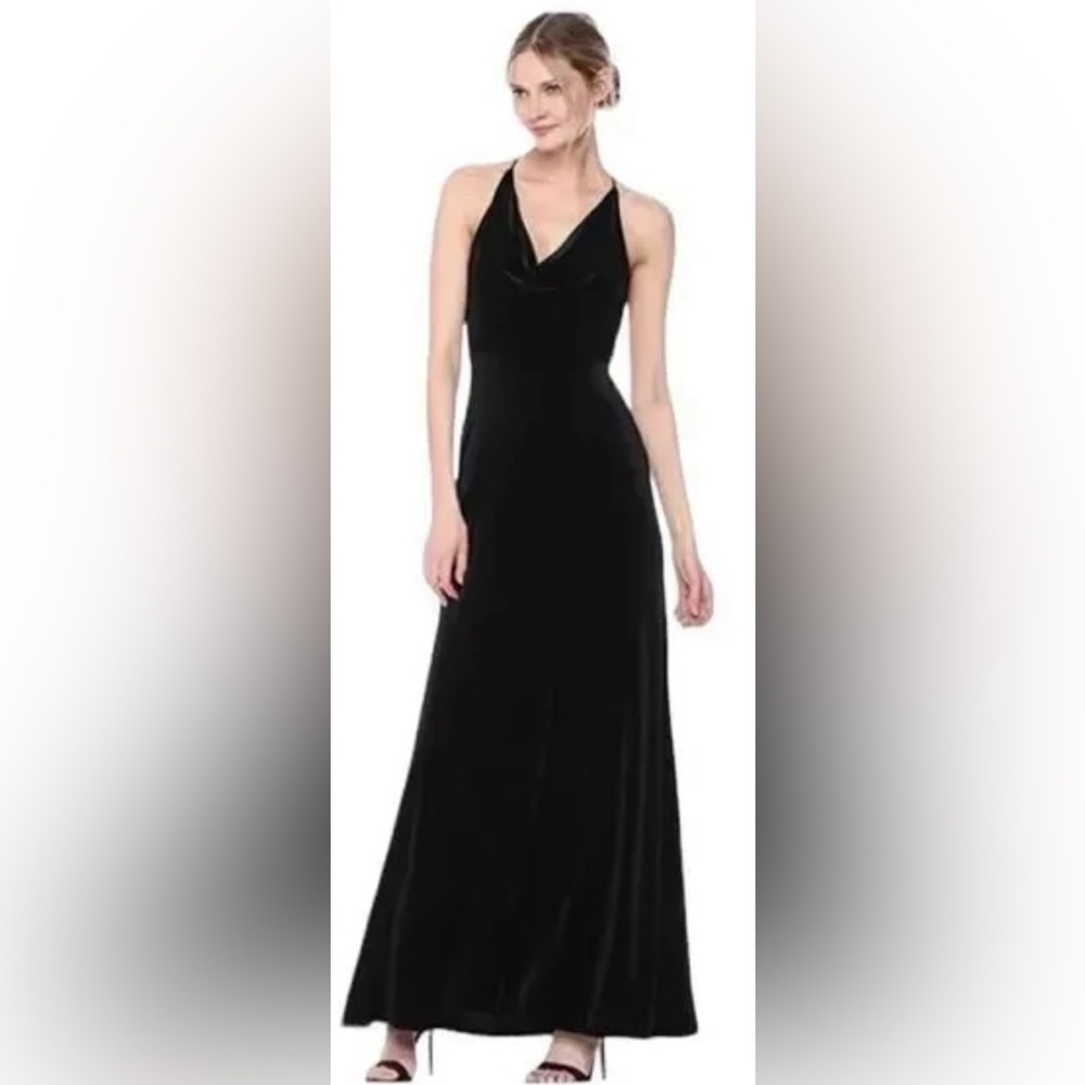 JENNY YOO BLACK VELVET SULLIVAN DRESS, SIZE 10.